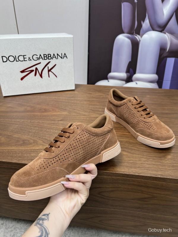 2025 Men Dolce & Gabbana Brown Suede Casual Sneakers LY00280