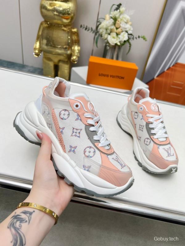 2025 Unisex Louis Vuitton Pink White Leather Tech Fabric Sneakers Monogram LY00340