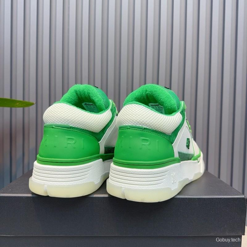2024 Unisex Amiri Green White Leather Mesh Sneakers MJ00360