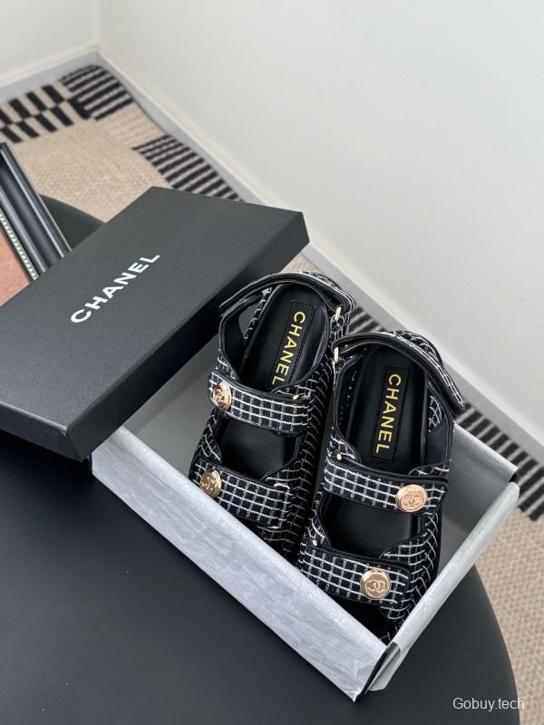 2025 Women Chanel Black Leather Sandals LY00320