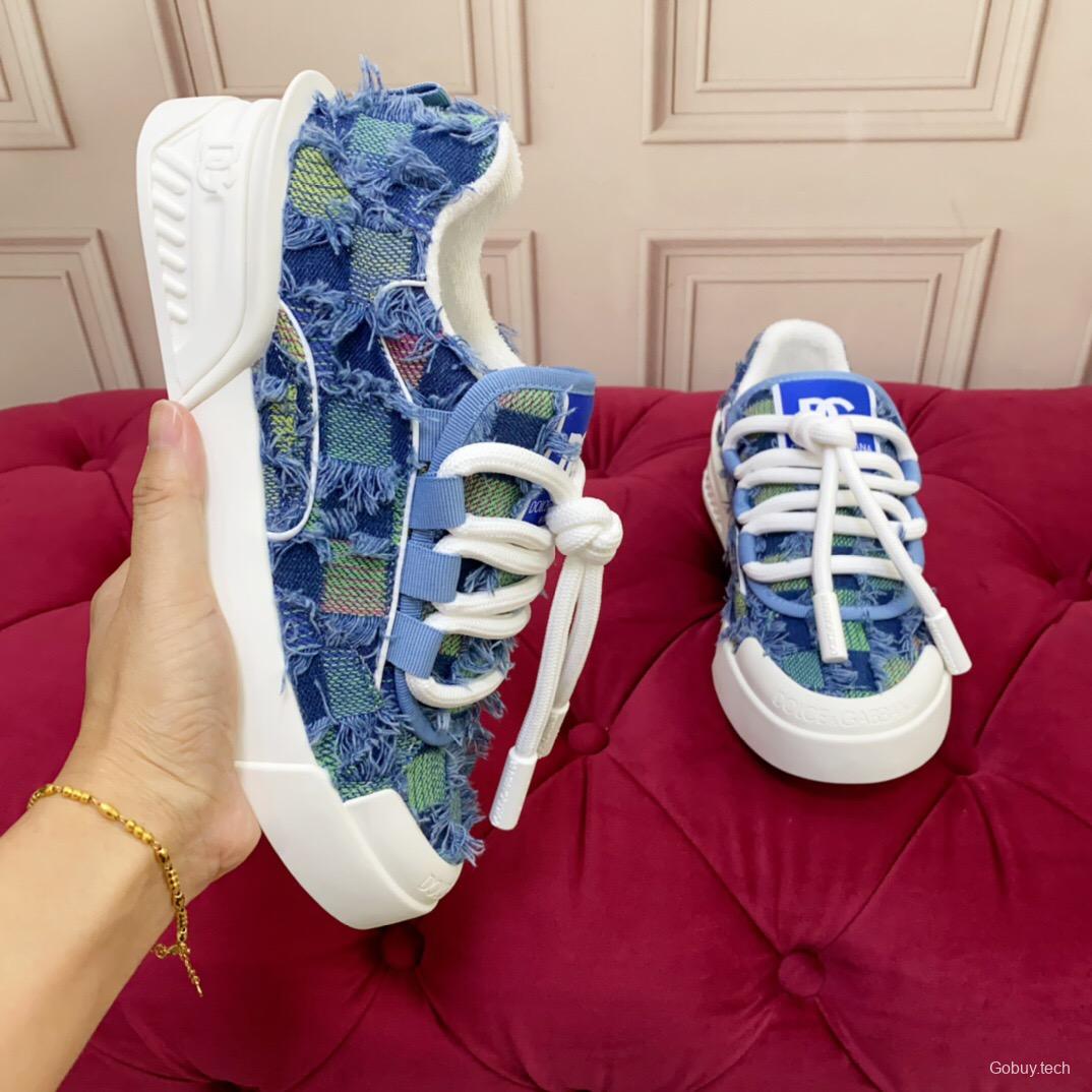 2025 Unisex Dolce & Gabbana Blue Green Denim Fabric Sneakers
