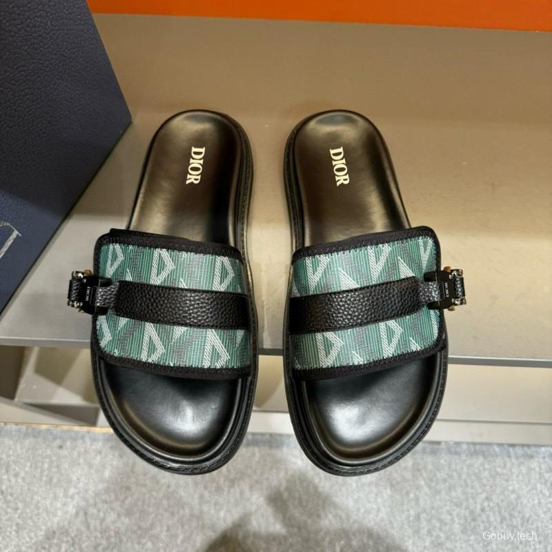2024 Slippers Dior Green Black Leather Fabric Slippers