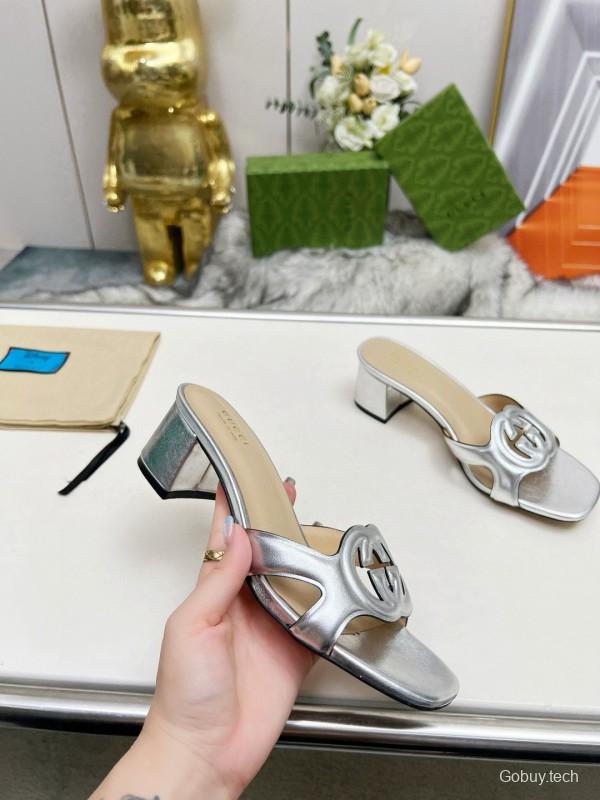 2025 Gucci Silver Leather Slippers MJ00190