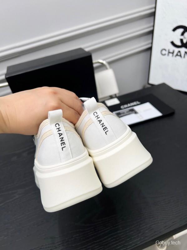 2025 Women Chanel White Canvas Sneakers LY00250
