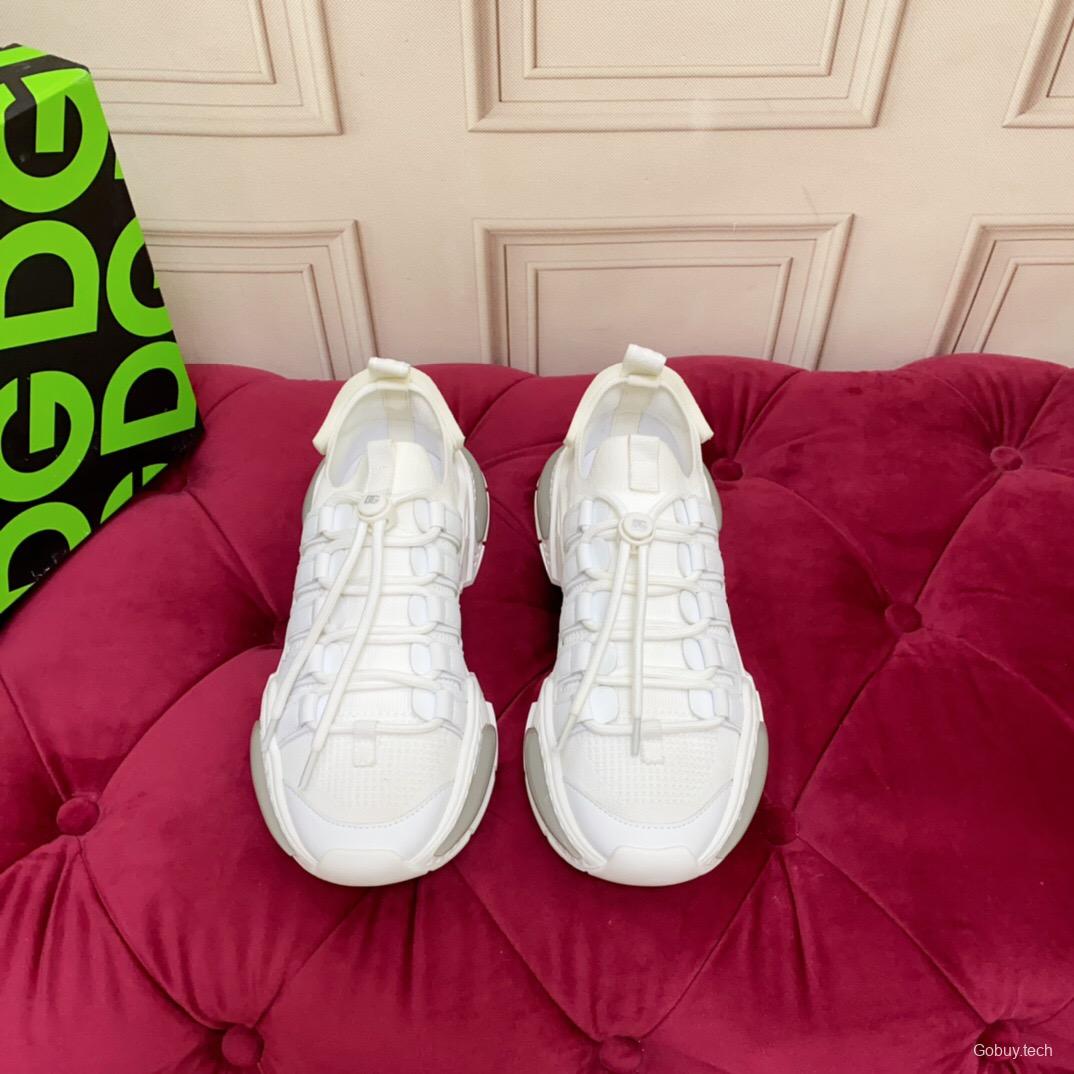 2025 Unisex Dolce & Gabbana White Mesh Leather Sneakers LY00340