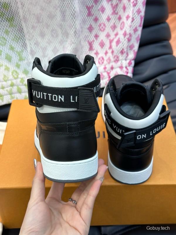 2024 Men Louis Vuitton Black White Leather High-Top Sneakers MJ00420