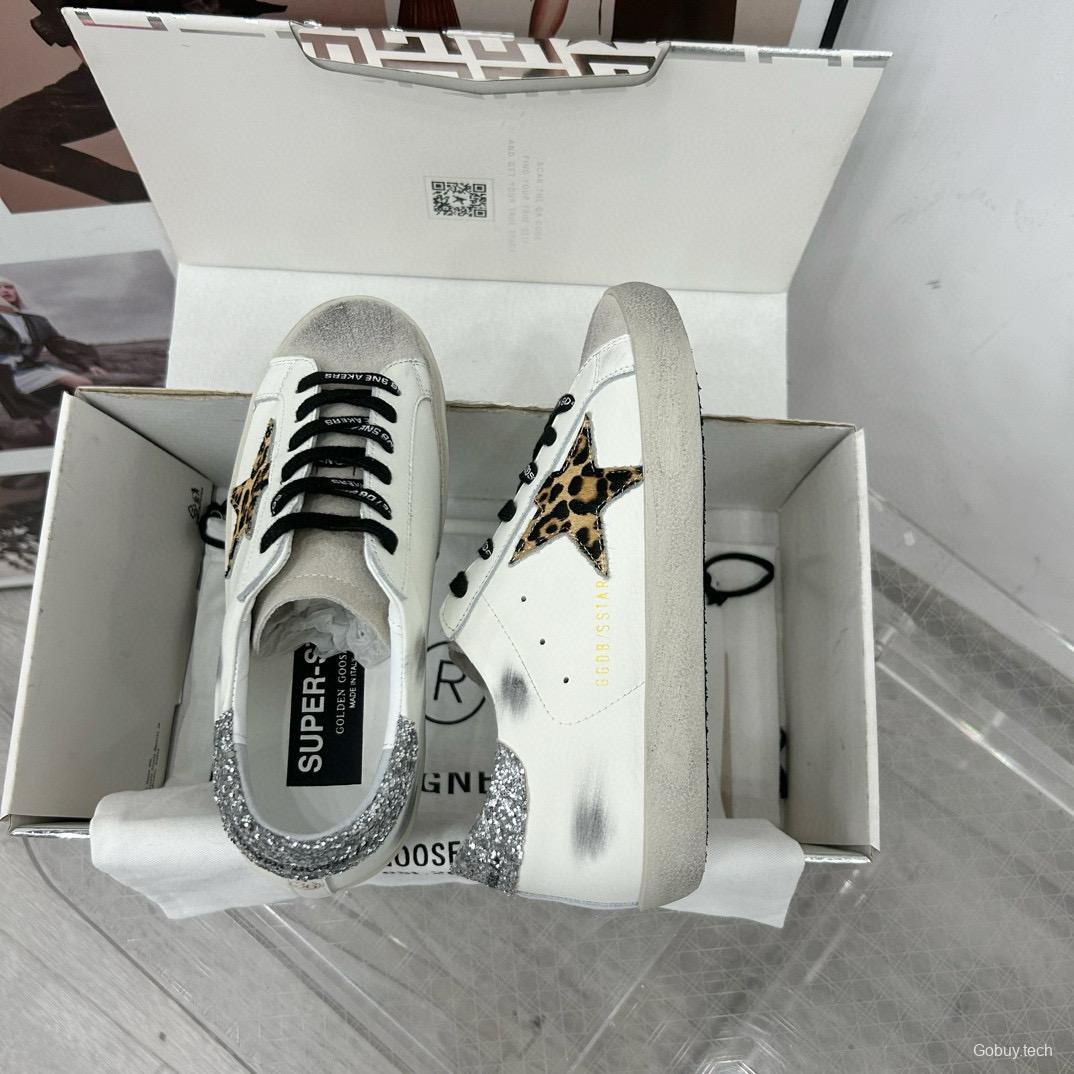 2025 Women GGDB White Black Leopard Print Leather Sneakers