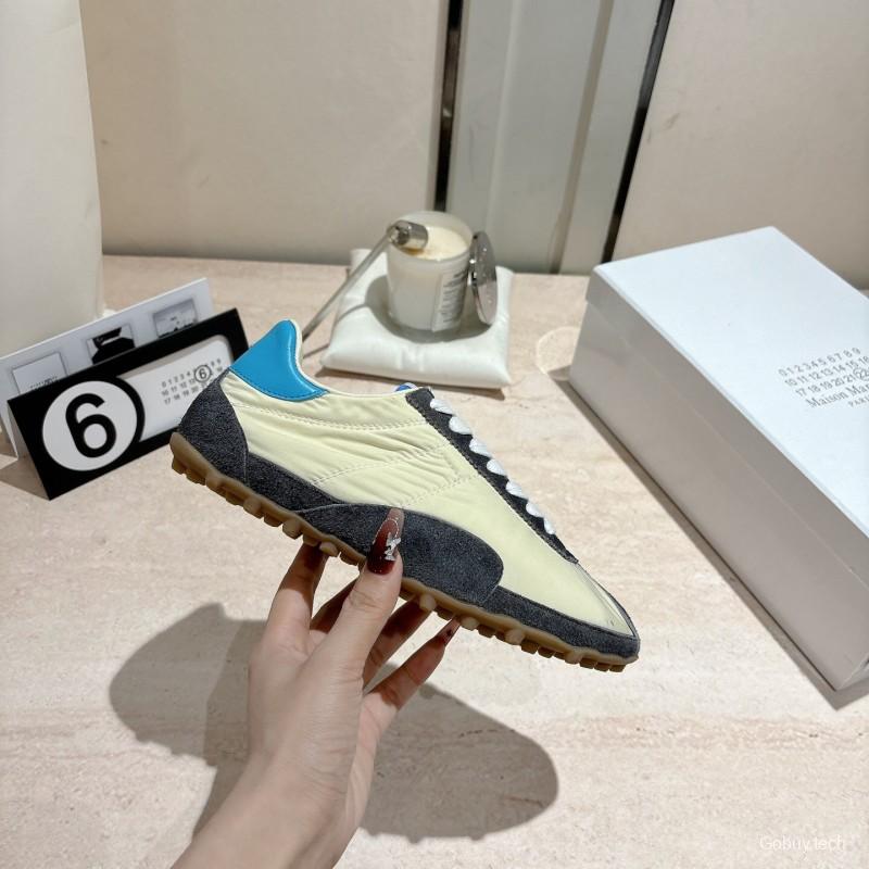2025 Unisex Maison Margiela White Black Nylon Suede Sneakers Vintage Effect