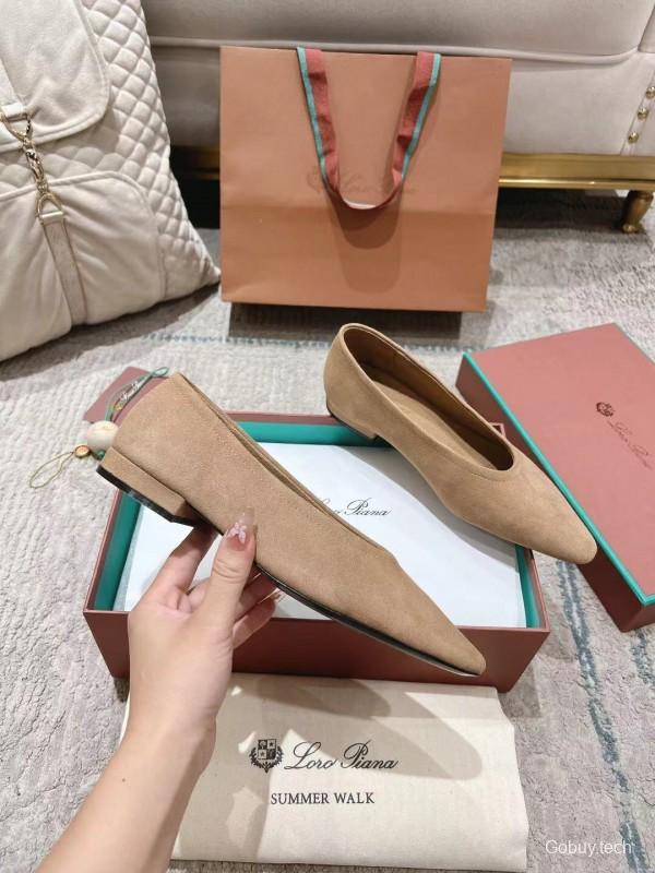 2025 Women Loro Piana Beige Suede Loafers