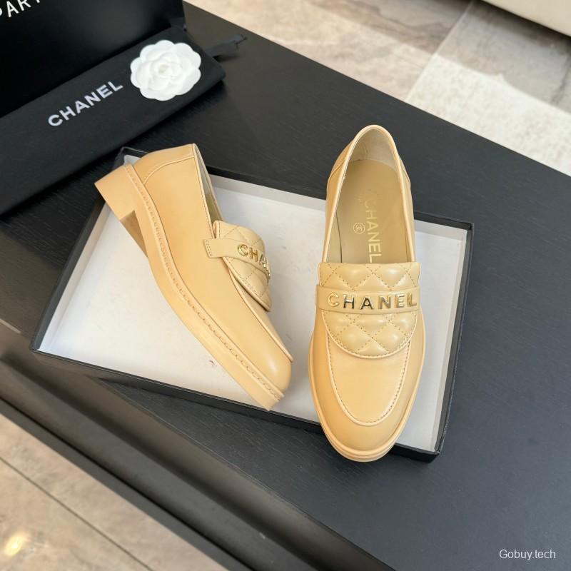 2025 Women Chanel Beige Leather Loafers KFY00310