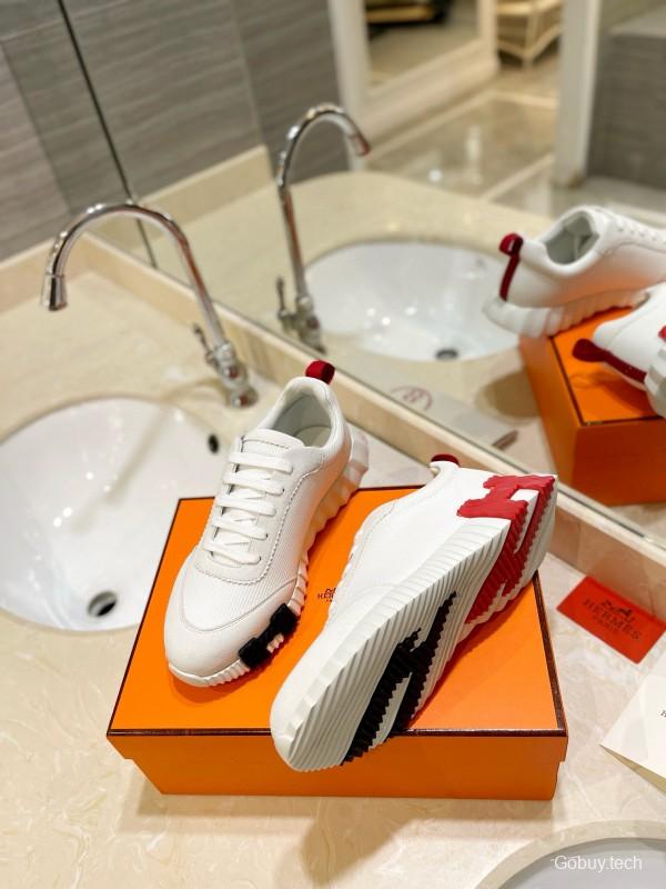 2024 Unisex Hermès White Red Black Leather Mesh Casual Sneakers