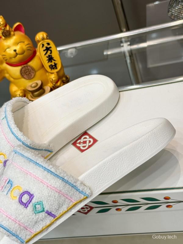 2025 Unisex CASA BLANCA White Fabric Slippers Embroidery KFY00160