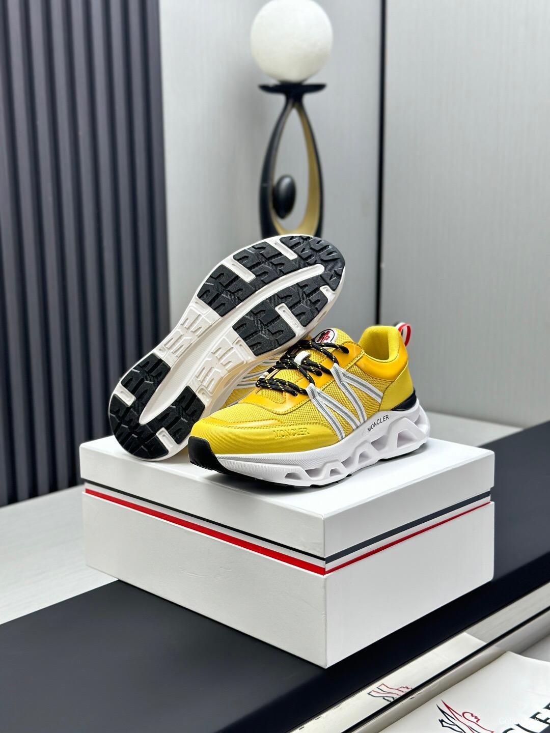 2025 Unisex Moncler Yellow Nylon Mesh Outdoor Sneakers KFY00390