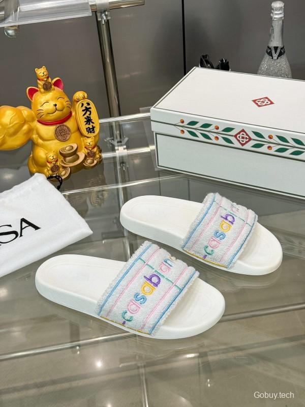 2025 Unisex CASA BLANCA White Fabric Slippers Embroidery KFY00160