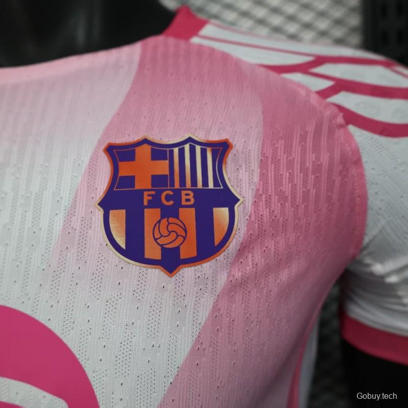 Player Version 25/26 FC Barcelona Pink White with Diagonal Stripe Pattern Jersey