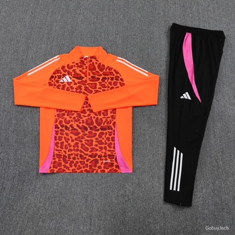 2025 Adidas Orange & Black with Leopard Print Pattern Half Zipper Jacket +Long Pants