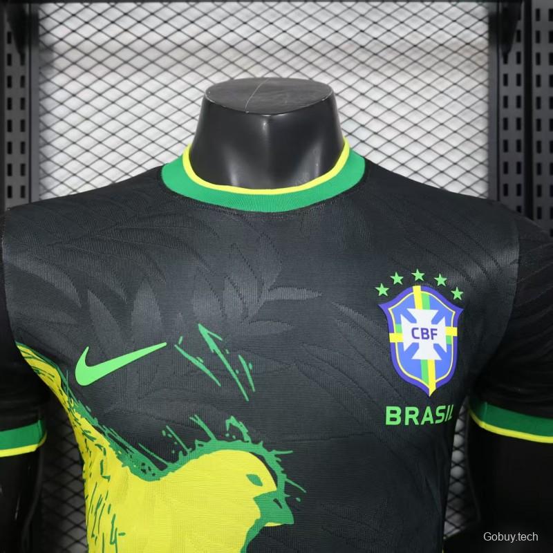 Player Version 2025 Brazil Black with Eagle Print Jersey